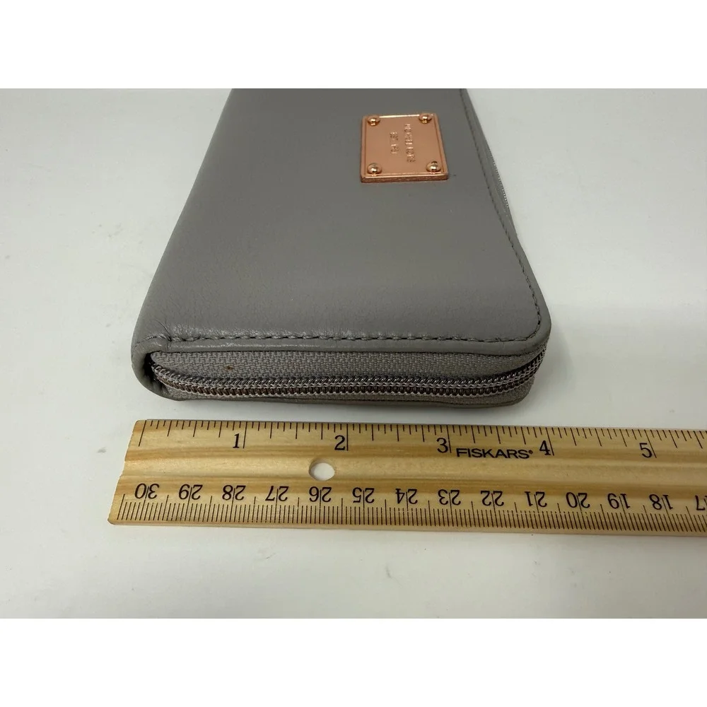 Michael Kors Zip Around Wallet Gray Leather Rose Gold‎ Hardware Continental